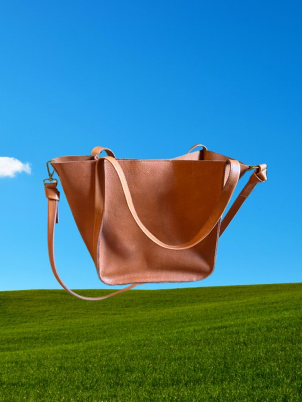 Madewell Lexington Tote with collapsible sides and magnetic snap closure.